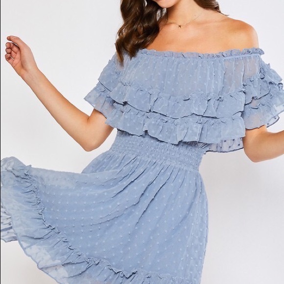 Blu Ivy Ruffle Hem Off Shoulder Dress - Picture 2 of 11